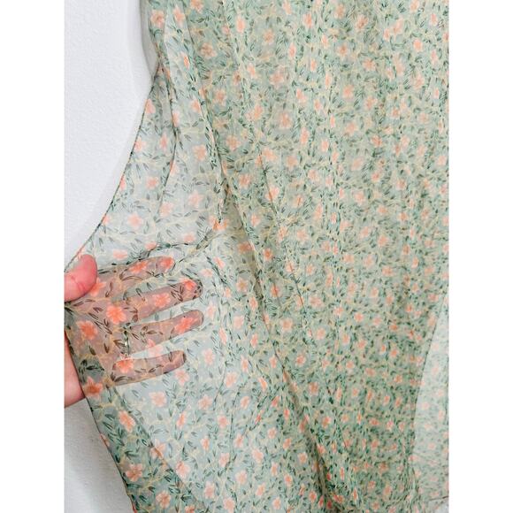 Vintage Sheer Green Pink Floral Bud Design Long Wrap Around Scarf Wrap - Picture 5 of 6